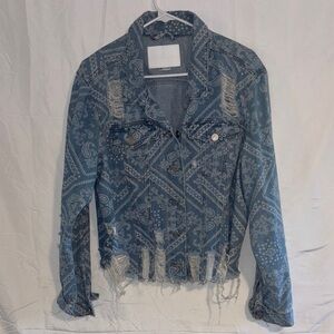 one 5 one Patterned Blue Denim Jacket